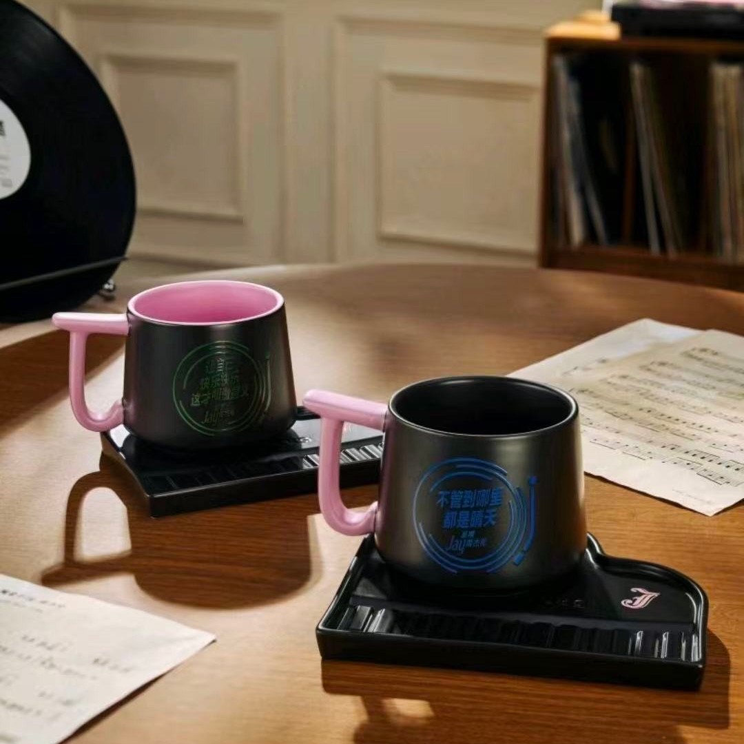 Black 380ml Coffee Overture & JAY Thermal Change Ceramic Cup and Saucer Set