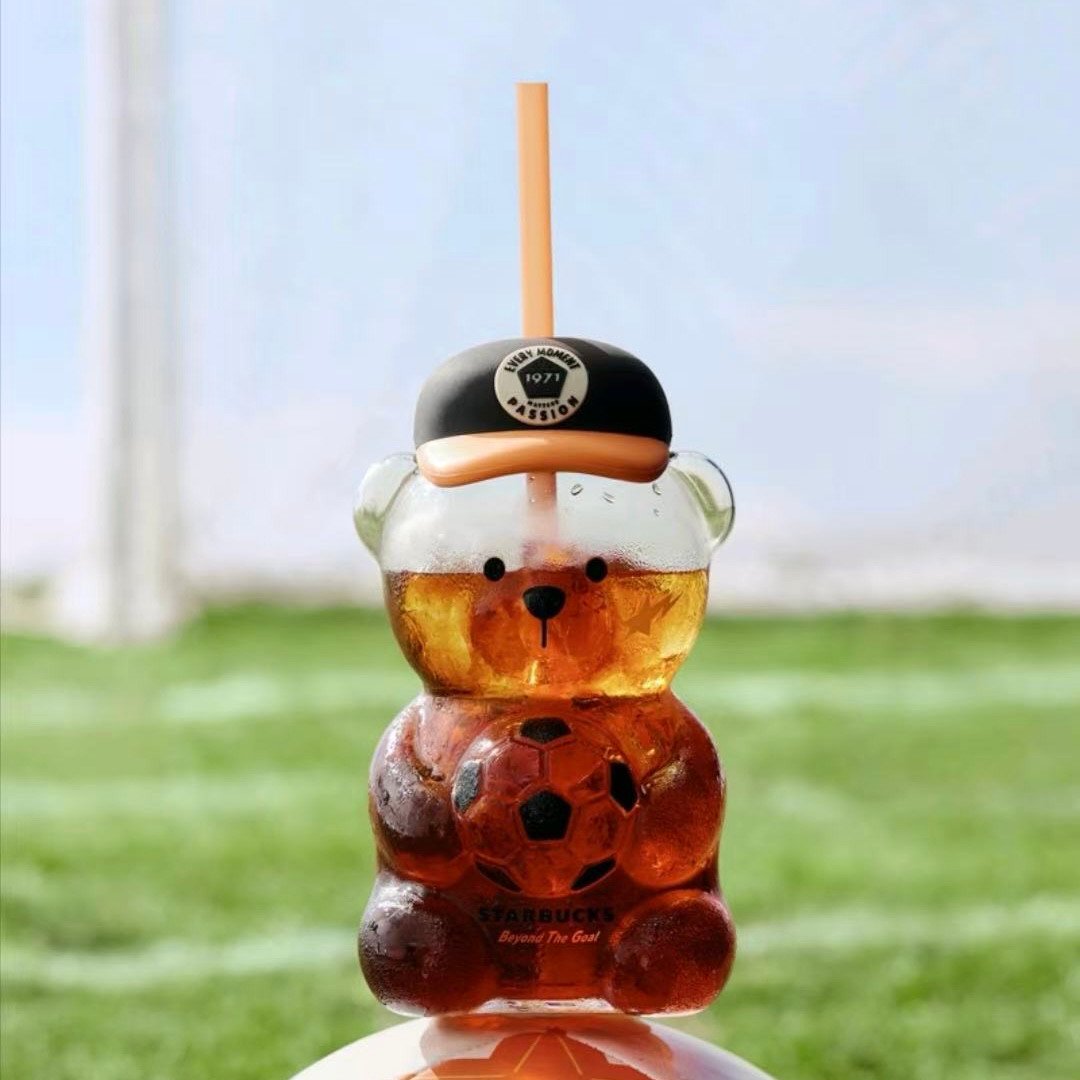 585ml Player Bear Store Manager Glass Straw Cup
