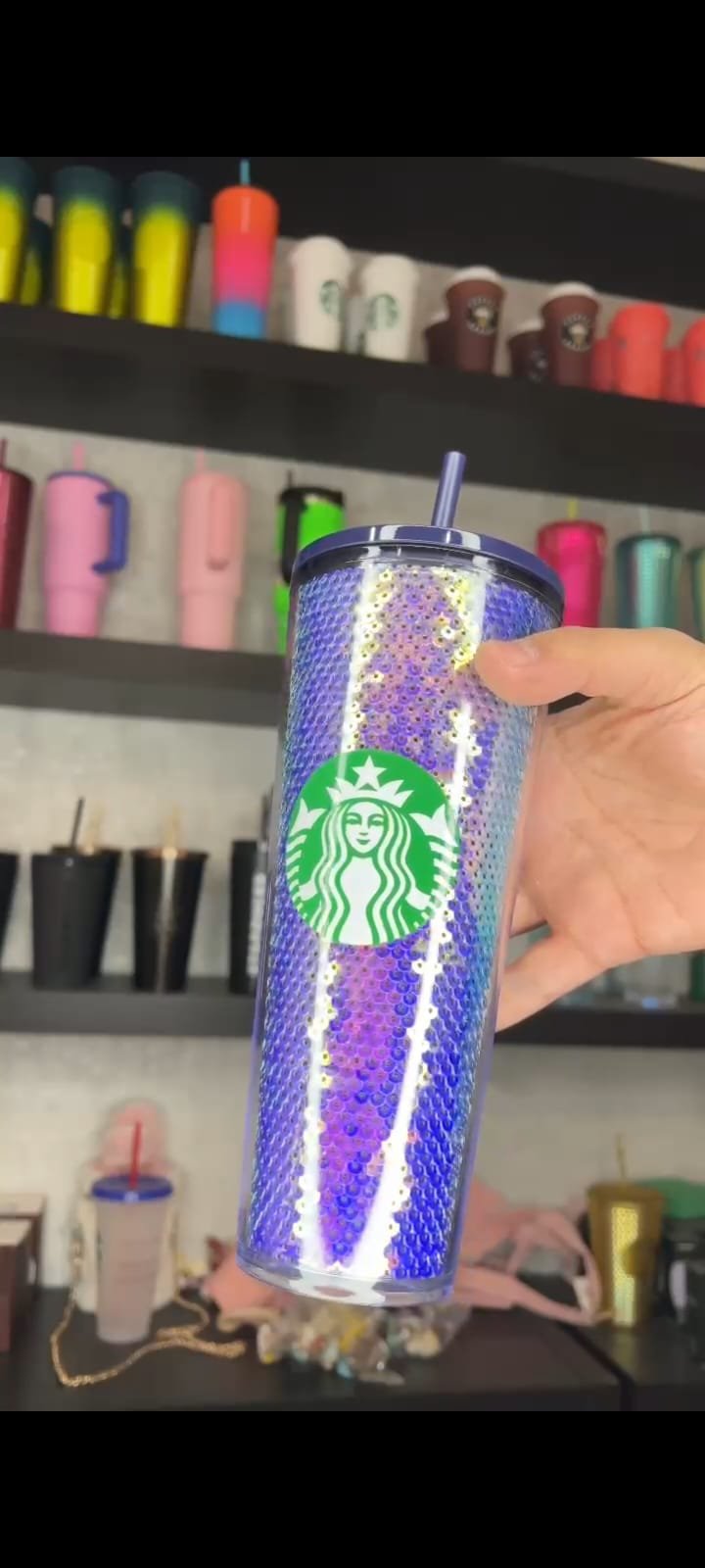 purple glowing cold cup from Starbucks