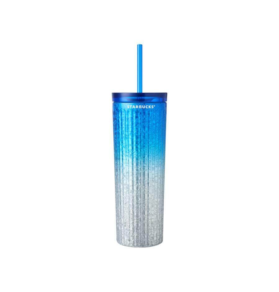 Blue stainless steel straw cup 473ml