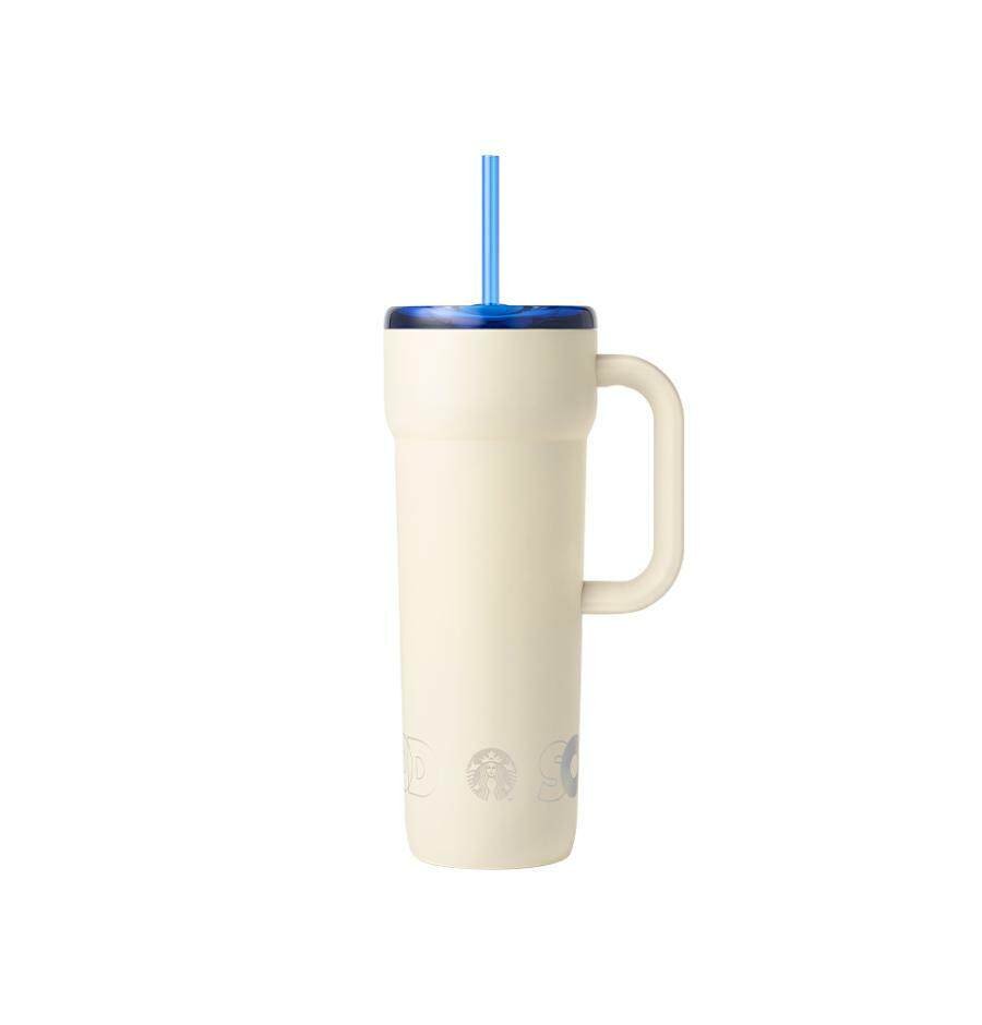 Blue-capped stainless steel straw cup 710ml