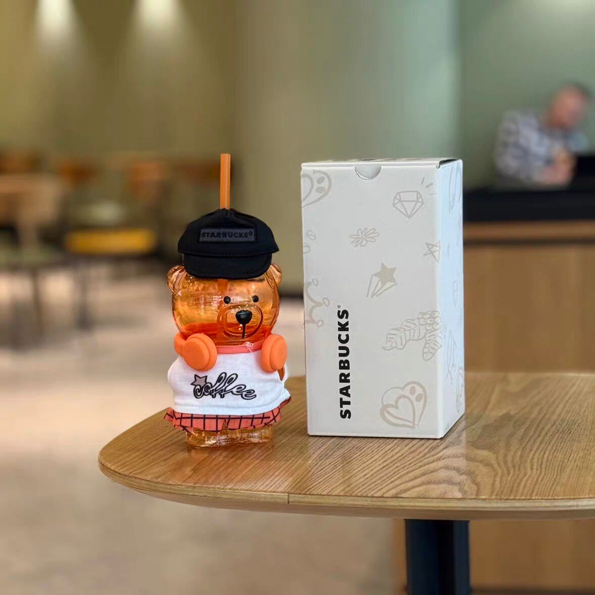 460ml Earphone Bear Glass Straw Cup