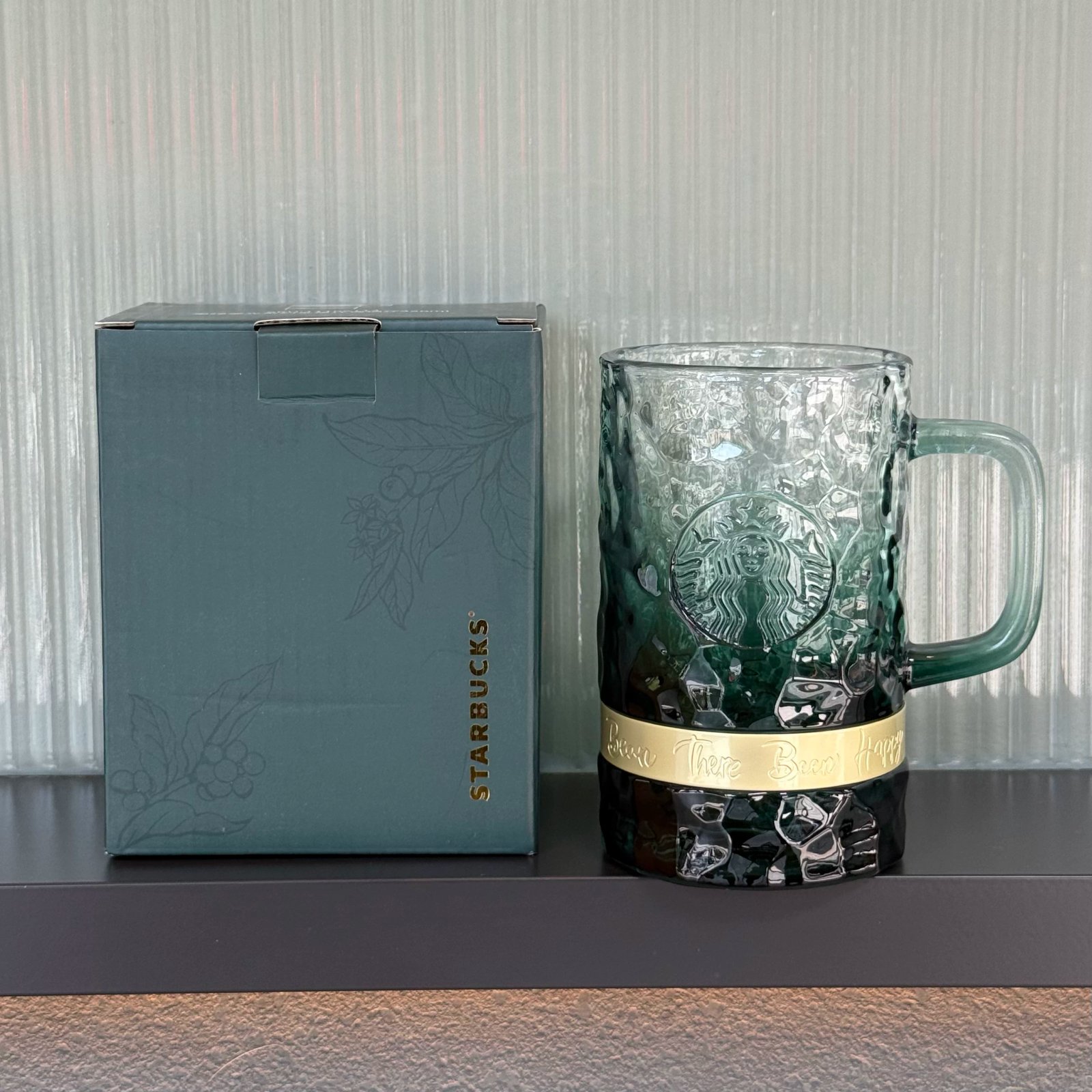 420ml Dark Green Glossy Metal Ring Glass, Original Price 169