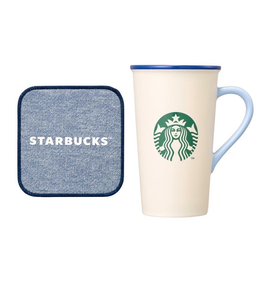 Blue-rimmed white mug, 473ml