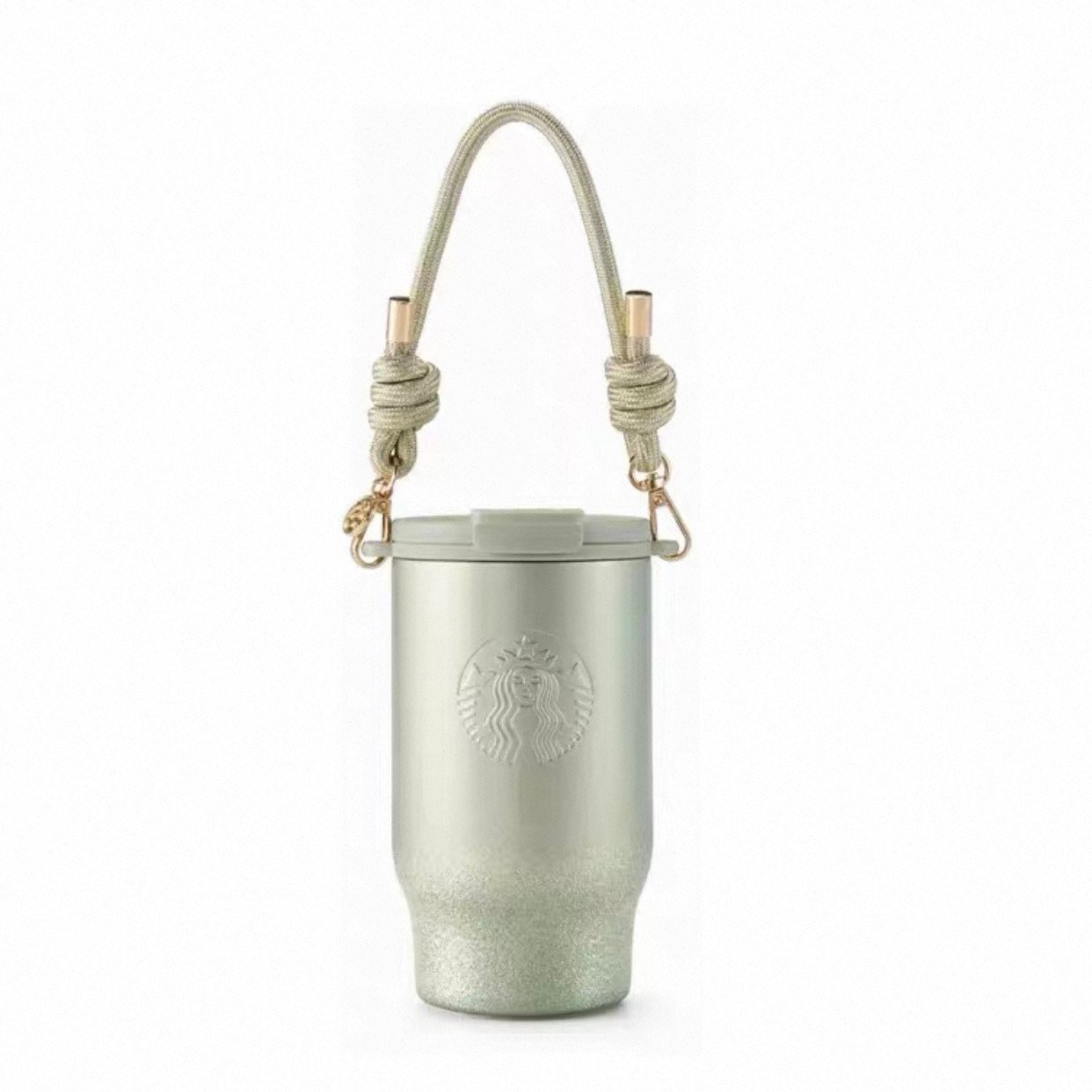 Light green 570ml dark green glossy double-drinking-mouth stainless steel cup with handle