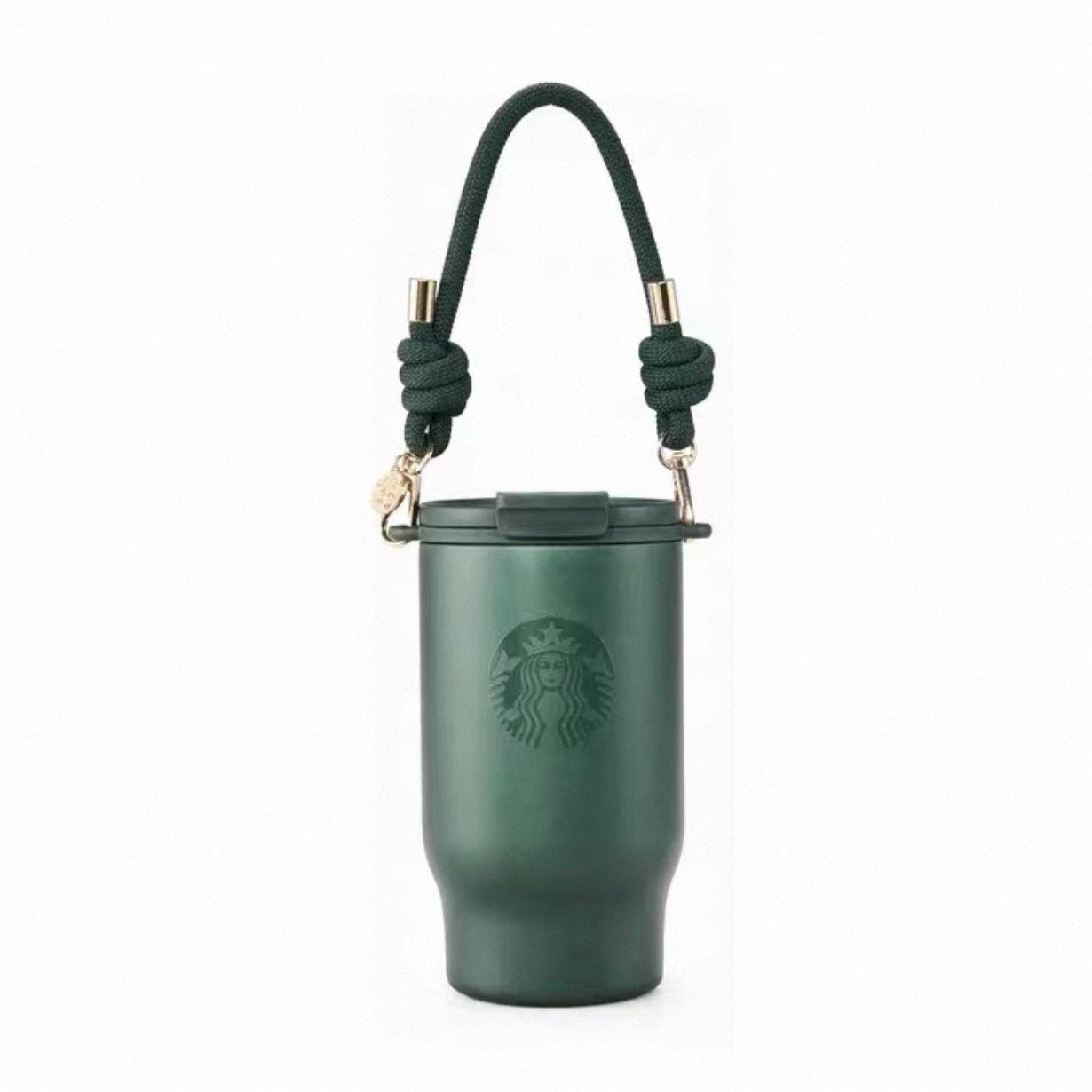 Dark green 570ml stainless steel cup with dual drinking spouts and handle.
