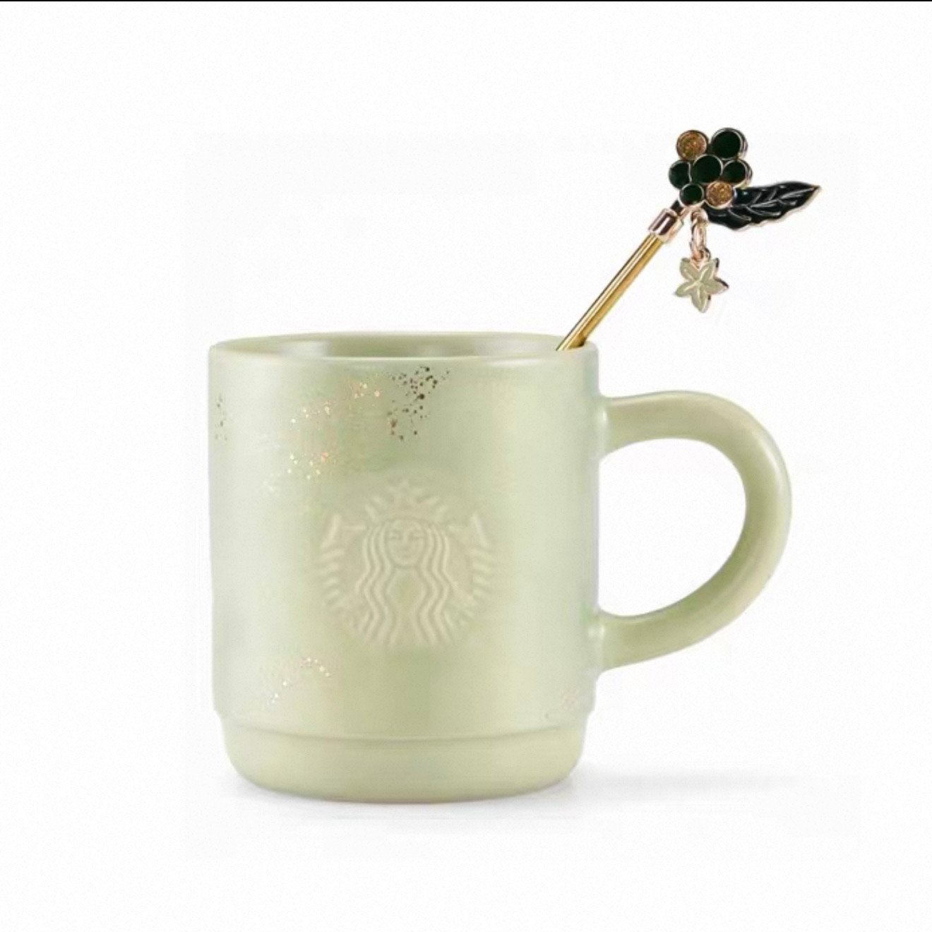 360ml Dark Green Glossy Mug with Stirring Spoon