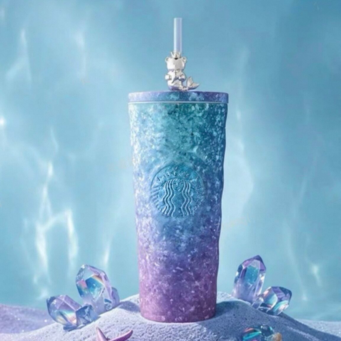 600ml diamond-patterned titanium cup with straw decoration