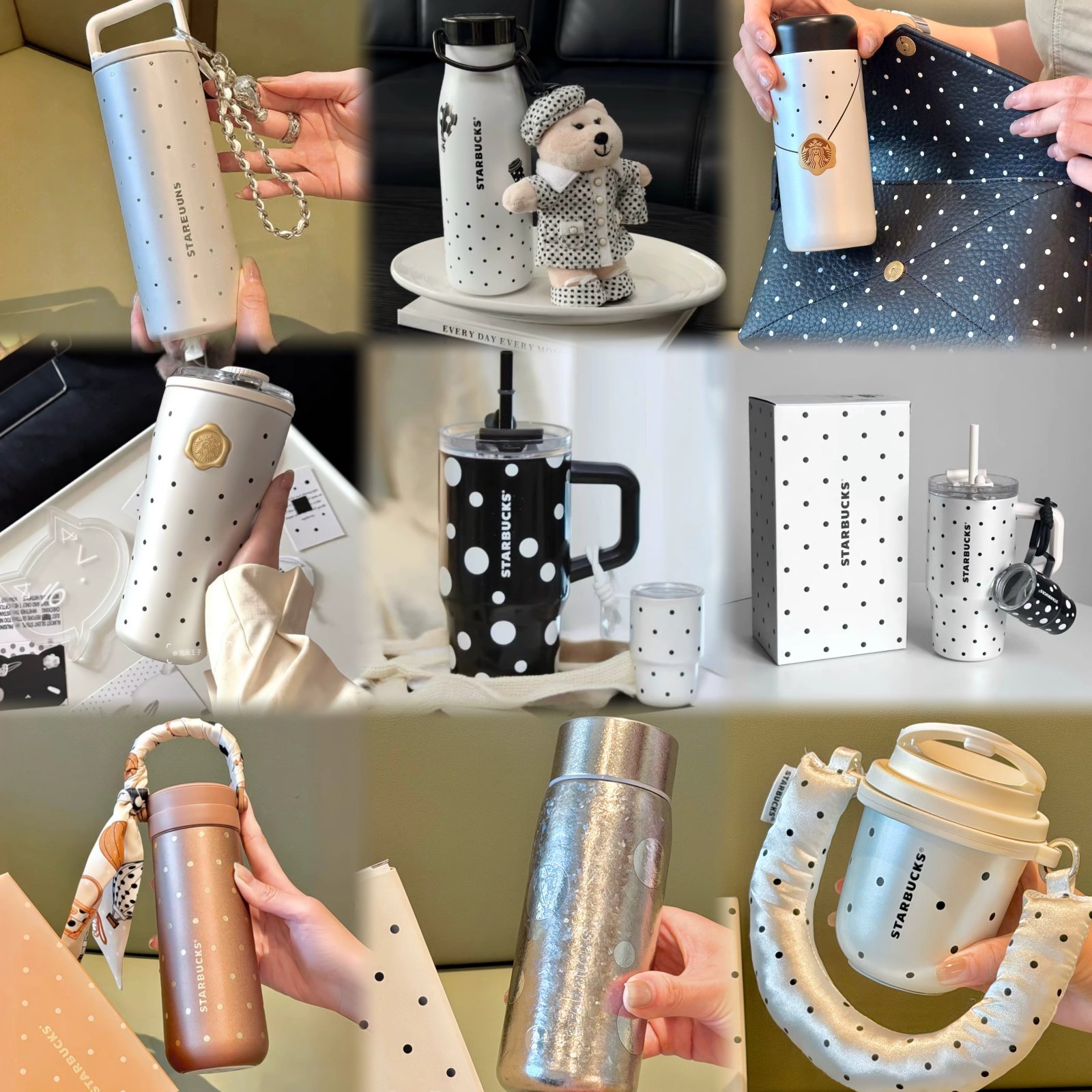 Starbucks Retro Black and White Elegant Chain Polka Dot Collection