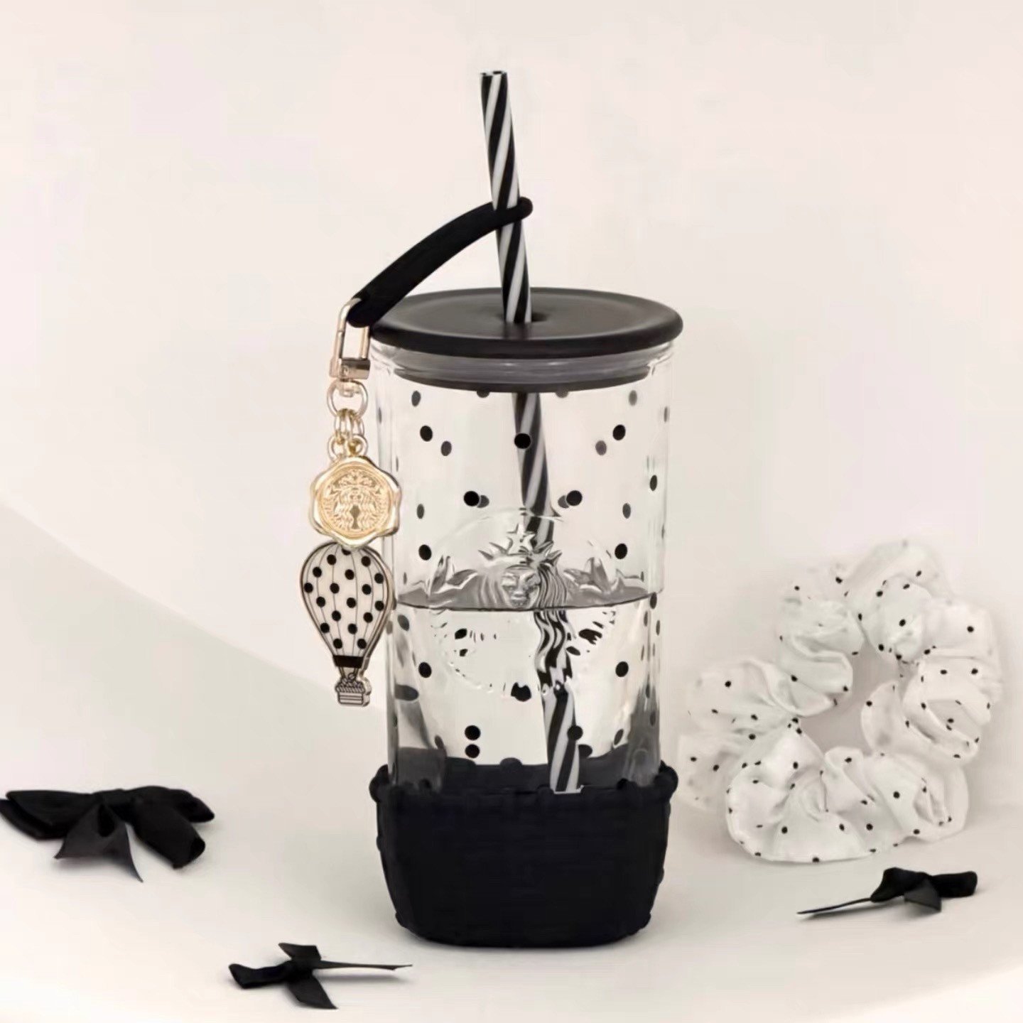  530ml Polka Dot Wonderland Series Glass Straw Cup