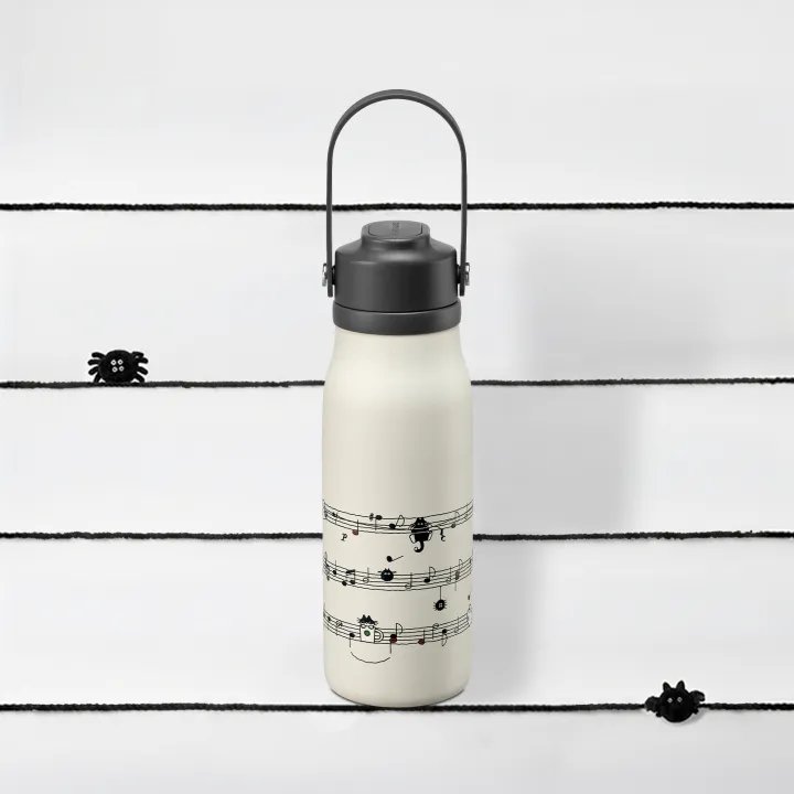 Spooky Meowchestra Sheet Music Stainless Steel Waterbottle 18oz