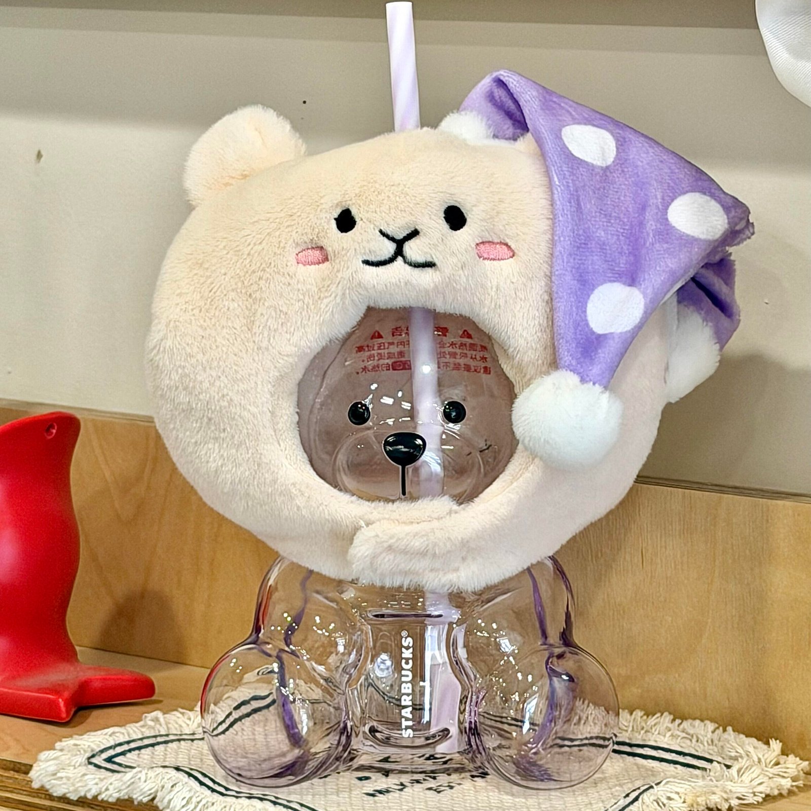 Starbucks 2026 Starry Night Sweet Dream Party - 660ml Cute Bear Shopkeeper Purple Glass Straw Cup