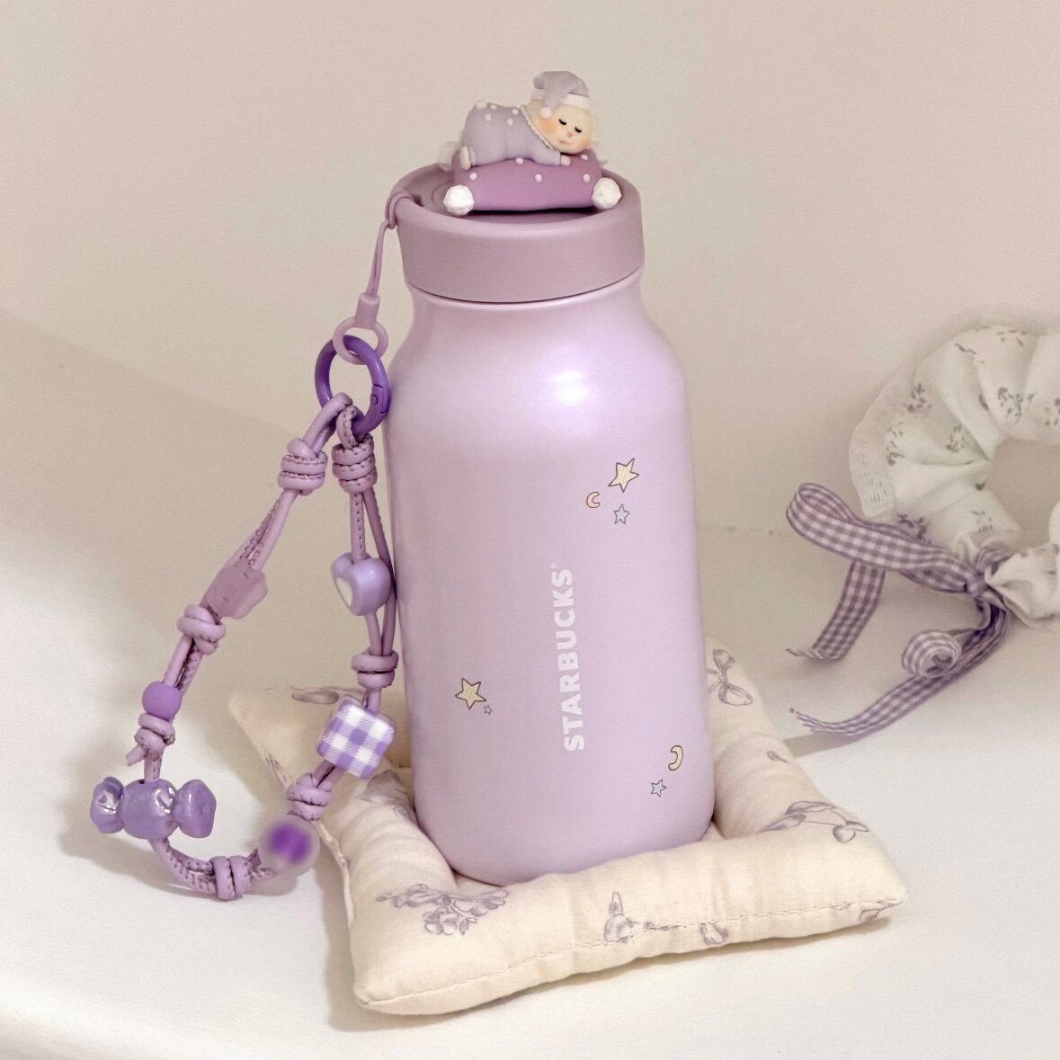 420ml purple insulated water bottle with pendant