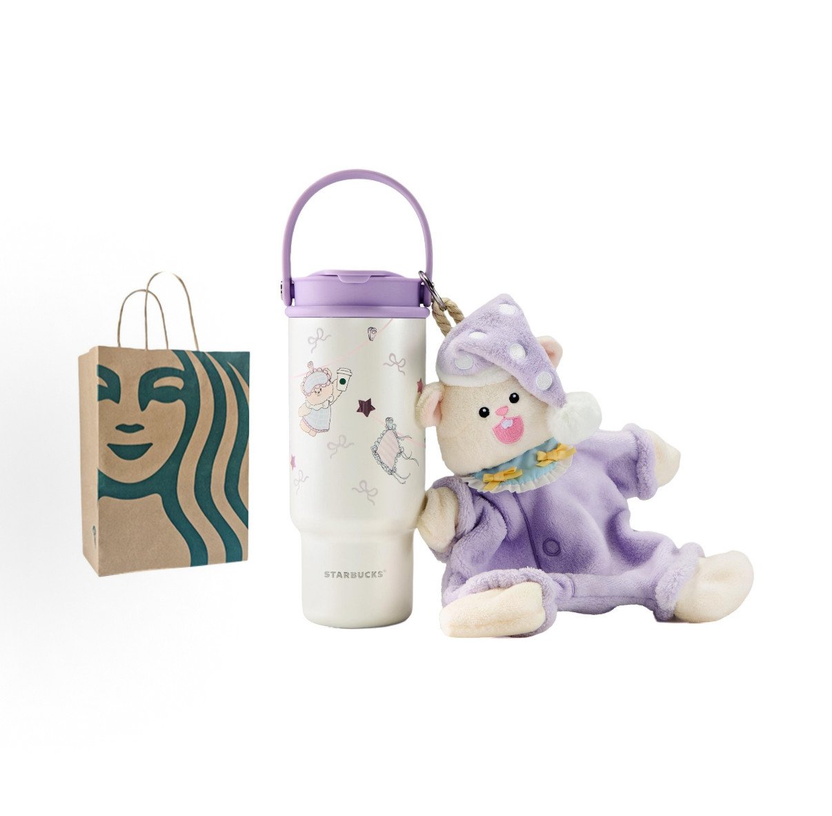 850ml Starry Night Sweet Dream Party Dual-Spout Stainless Steel Mug with Plush Hand Towel