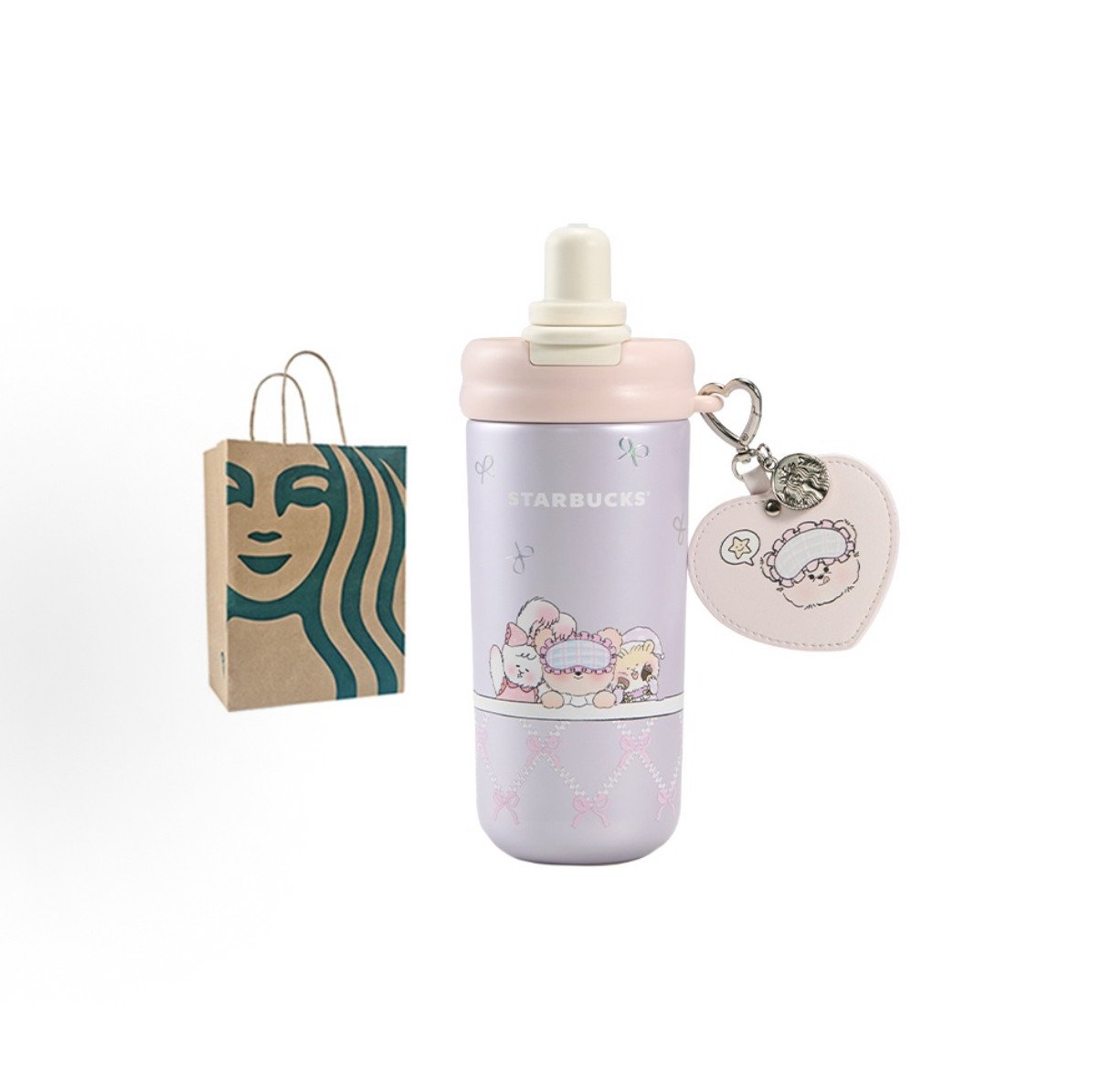550ml Starry Night Sweet Dream Party Purple Double Drinking Spout Stainless Steel Straw Cup with Pendant