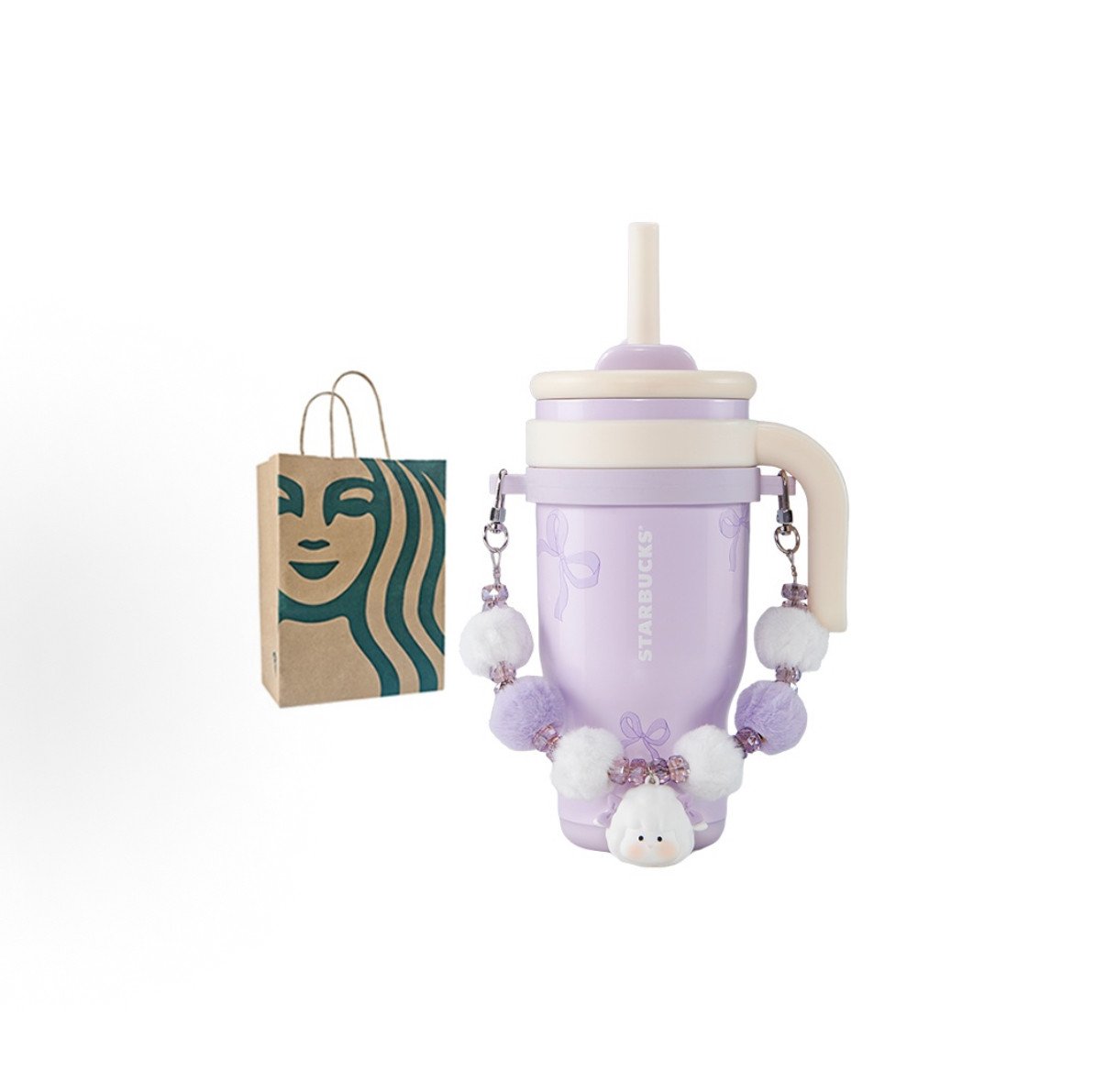 520ml Starry Night Sweet Dream Party Purple Stainless Steel Straw Cup with Pendant