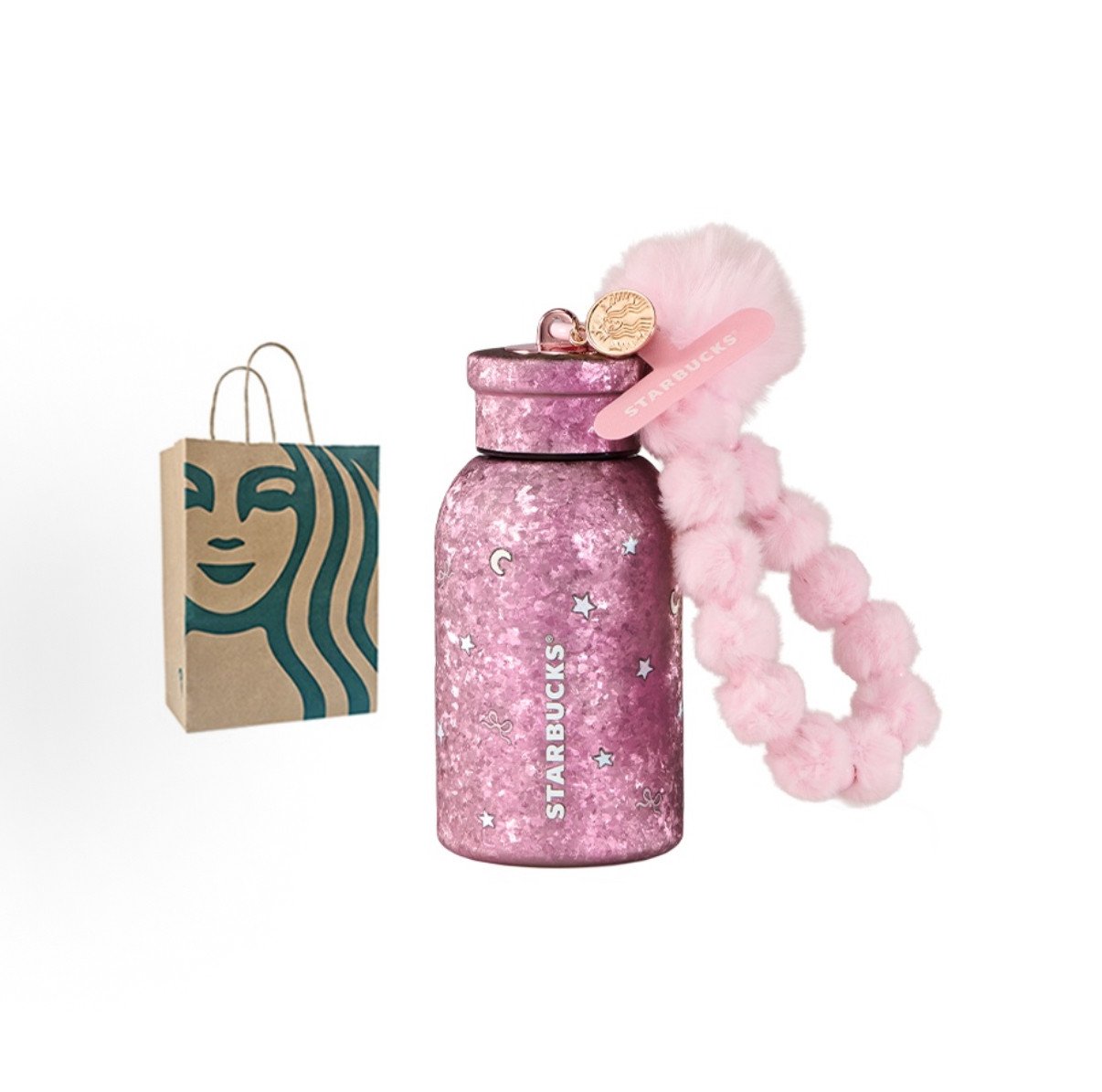 290ml Starry Night Sweet Dream Party Mini Pink Titanium Cup with Plush Keychain