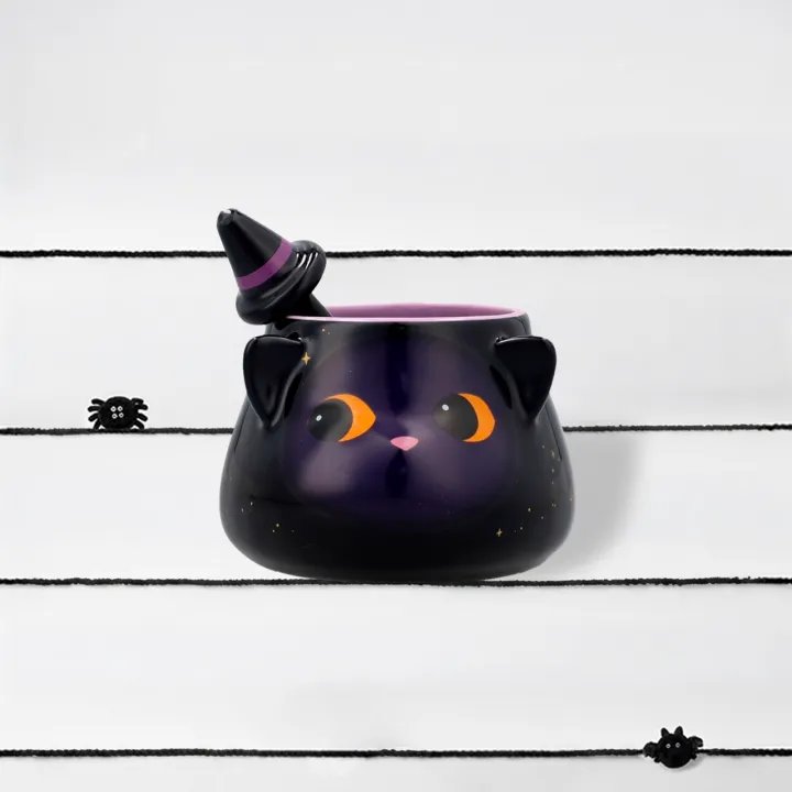Black Cat Starlit Party Collection - Cat Mug with Stirrer Ceramic Mug 12oz