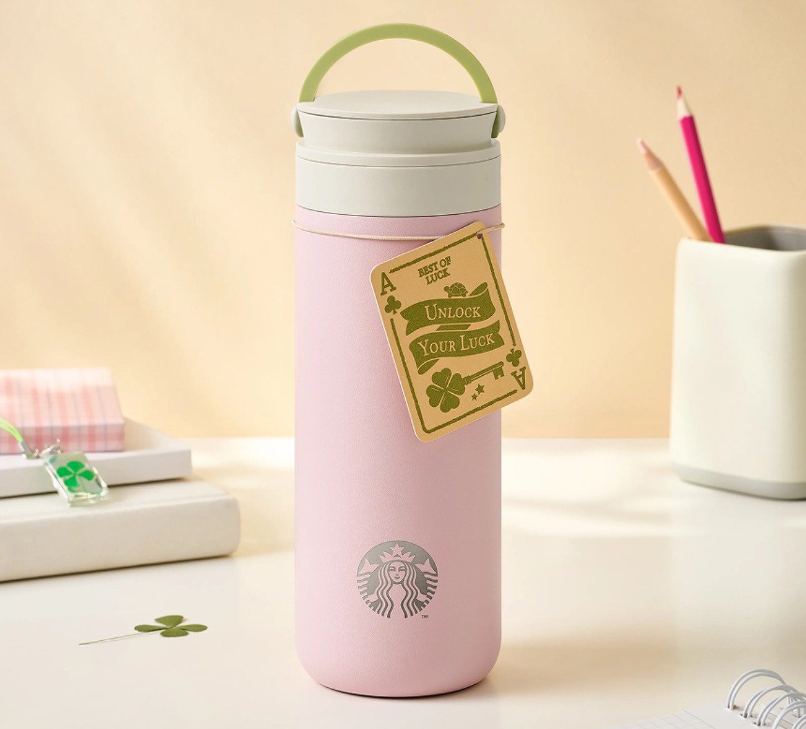 Starbucks Korea 2026 New Four-Leaf Clover Lucky Clover - 473ml Pink Stainless Steel Hand-held Mug